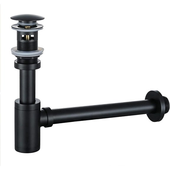 Bathroom Basin Sink Stopper P-Trap Complete Set, Adjustable Height 1-1/4 Bottle Trap Waste Drain P Set with Overflow, General US/CA Standard, Matte Black