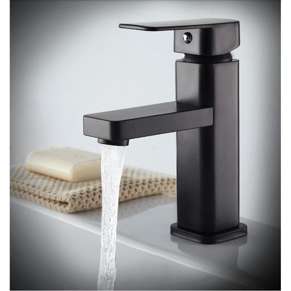 Bathroom Basin Tap Mixer Solid Brass Fashion Design Deck Mount Vessel Faucet Black Square