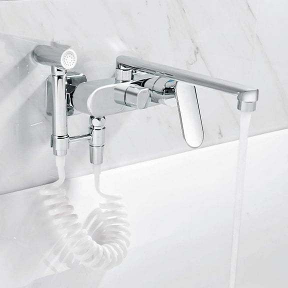Bathroom Bath Taps Wall Mounted Brass Free Rotation With Flushing Spray Gun Multi-Function Hot and Cold Sink Tap for Bathroom-Black