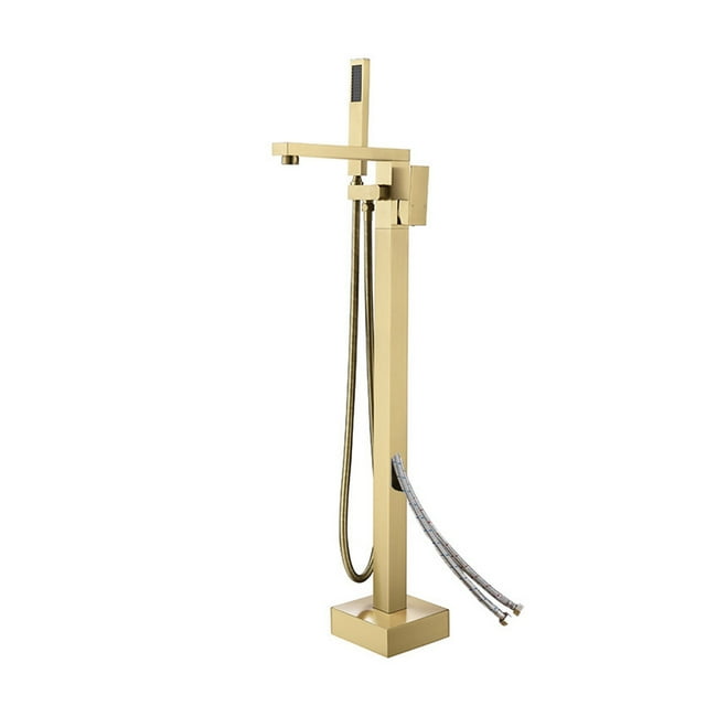 Bathroom Bathtub Faucet + Handheld Shower Free Standing Brushed Gold