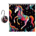 Bathroom Bathtub Shower Curtain, Art Multicolor Unicorn, Modern Art