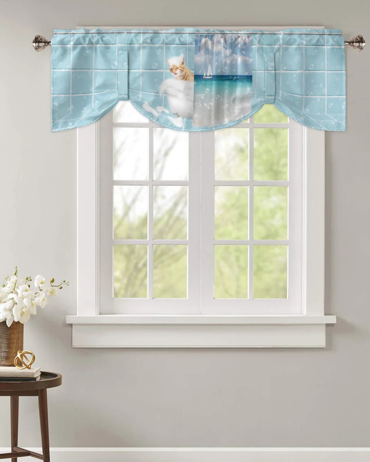 Bathroom Bathtub Shower Curtain Cat Foam Window Valance Curtain Kitchen