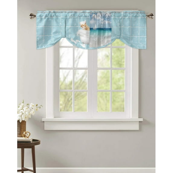 Bathroom Bathtub Shower Curtain Cat Foam Window Valance Curtain Kitchen Cafe Short Curtains Living Room Tie-Up Valance Curtain