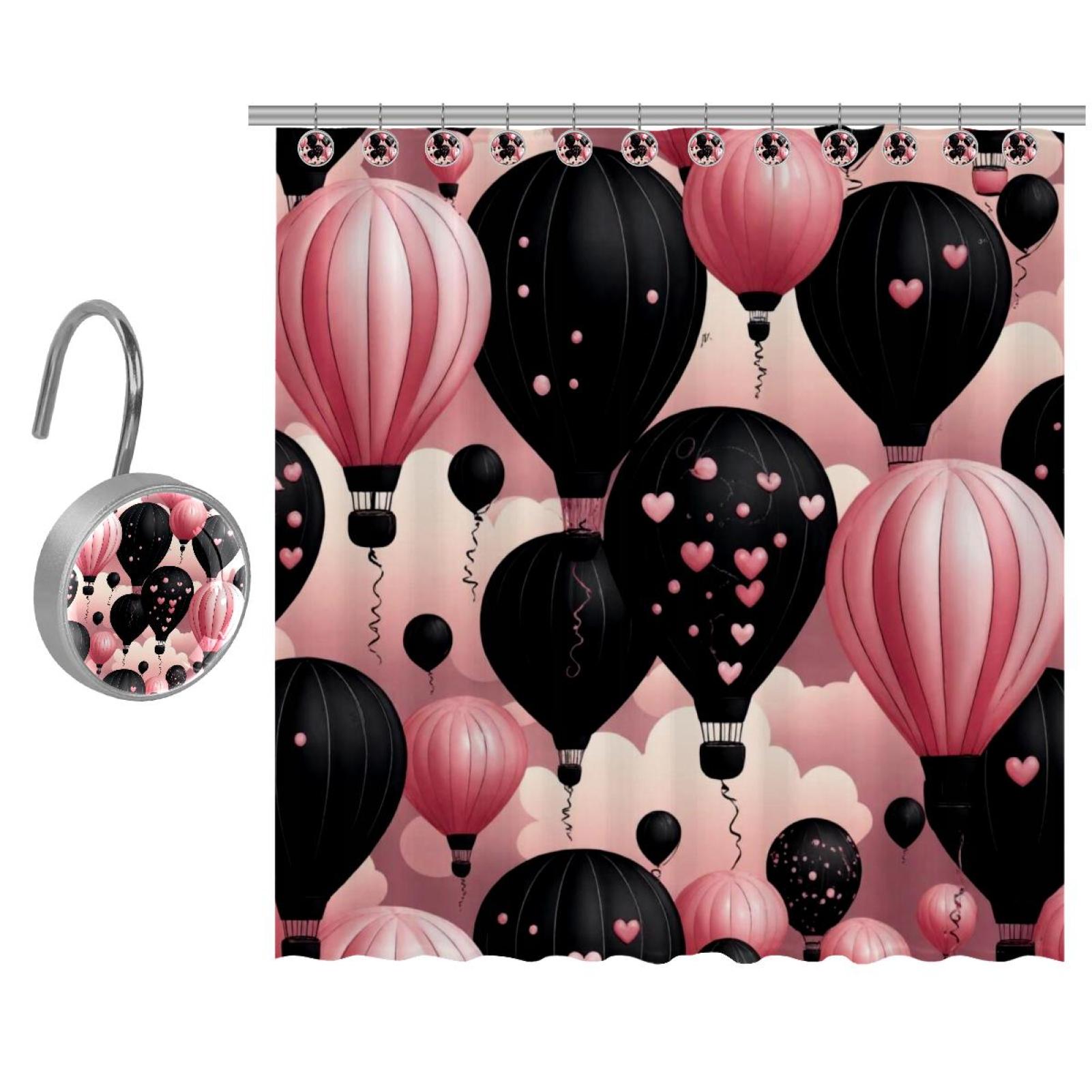 Bathroom Bathtub Shower Curtain, Pink & Black Balloon, Modern Art Decor