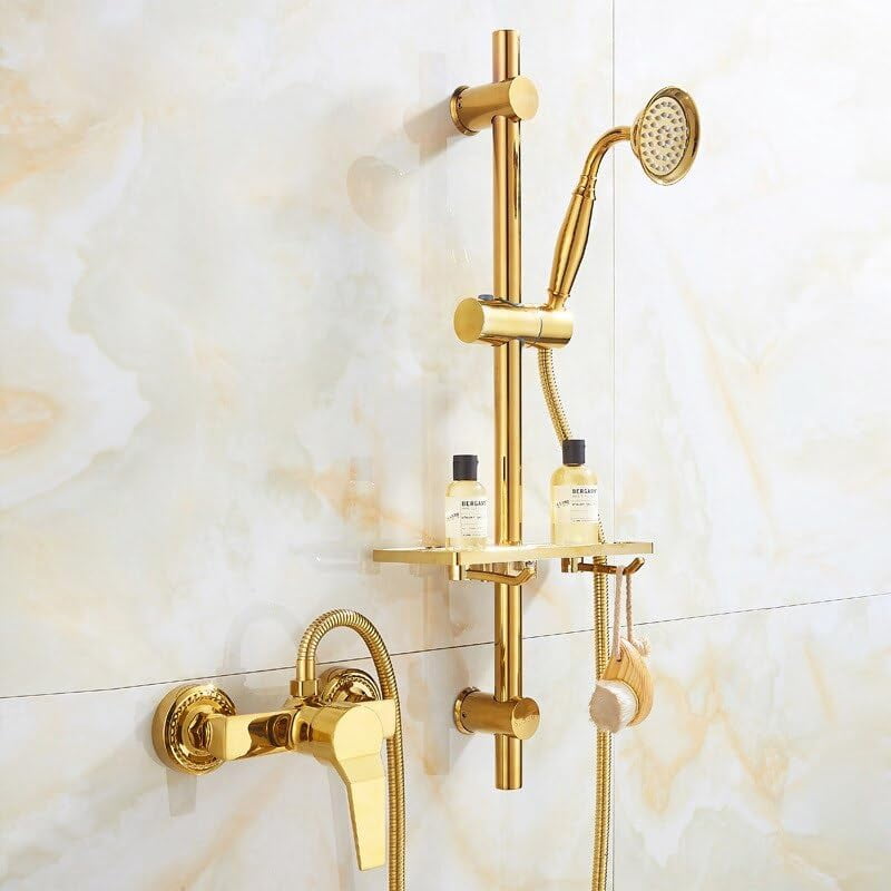 Bathroom Bathtub Shower Faucet Set Hot and Cold Water Gold Brass Wall ...