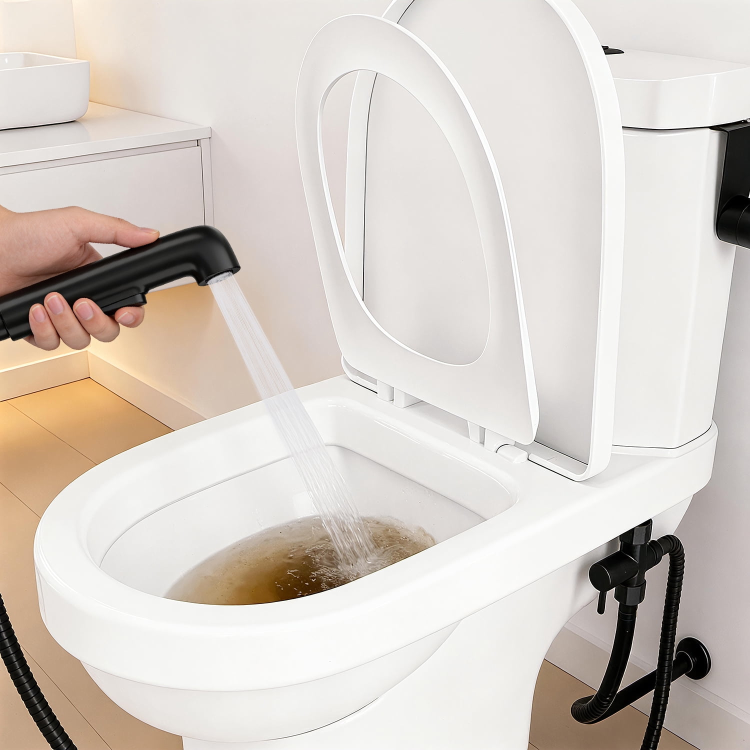 Bathroom Bidet Sprayer Attachment with Stainless Steel Hose, Shut Off Valve Toilet Sprayer Kit
