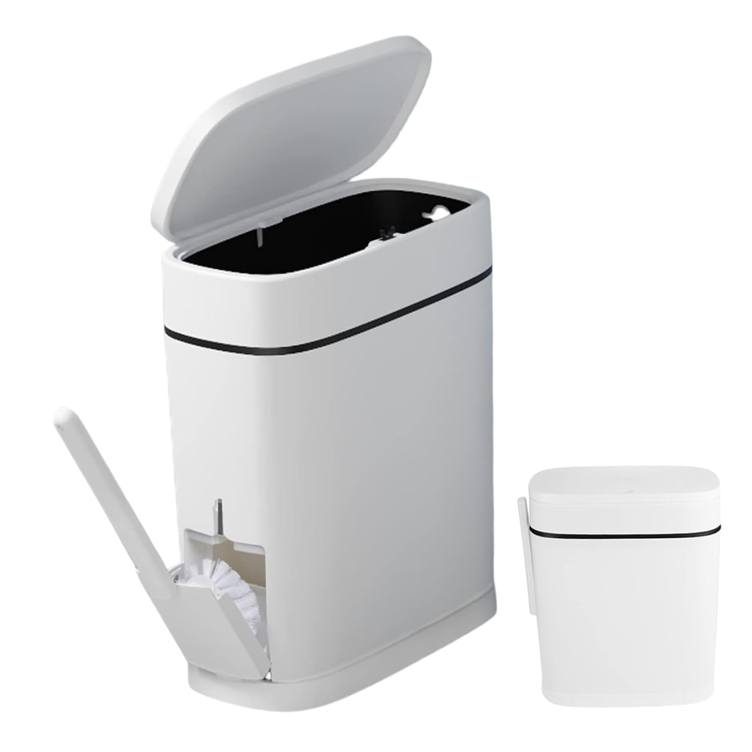 Bathroom Bin with Toilet Brush Holder 14L RV Trash Can, Slim Trash Can ...