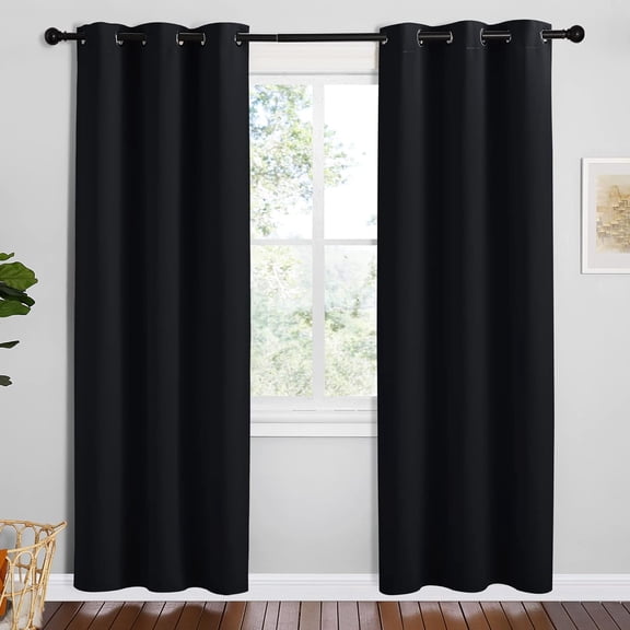 Bathroom Blackout Thermal Curtains, 2 Panels, 42 x 78-inch, Black | Solid Thermal Insulated Grommet Blackout Drapery Panels Noise Reducing, Light Blocking, Room Darkening Decor for Window