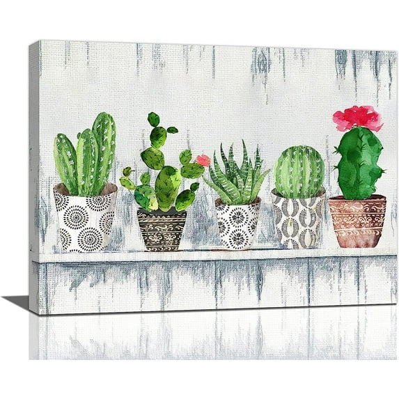 Bathroom Botanical Plant Wall Art Country Green Cactus Canvas Prints Painting Farmhouse Bathroom Decor Pictures Framed Boho Artwork Office Home Decorations for Bedroom Bathroom Living Dining Room