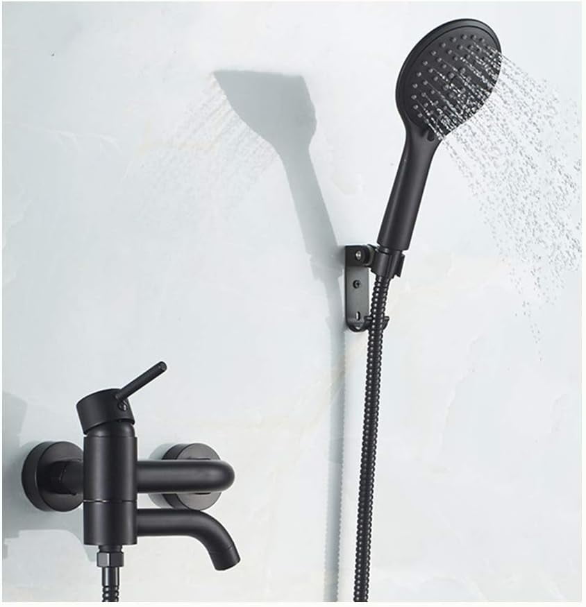Bathroom Brass Bath Shower Mixer Tap Black Bathtub Faucet Shower Tap System with 180° Adjustable Handheld Shower Head and Swivel Bathtub Spout