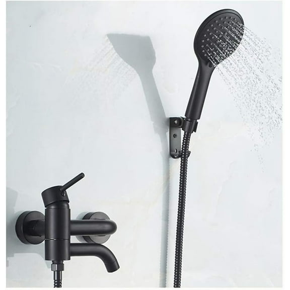 Bathroom Brass Bath Shower Mixer Tap Black Bathtub Faucet Shower Tap System with 180 Adjustable Handheld Shower Head and Swivel Bathtub Spout