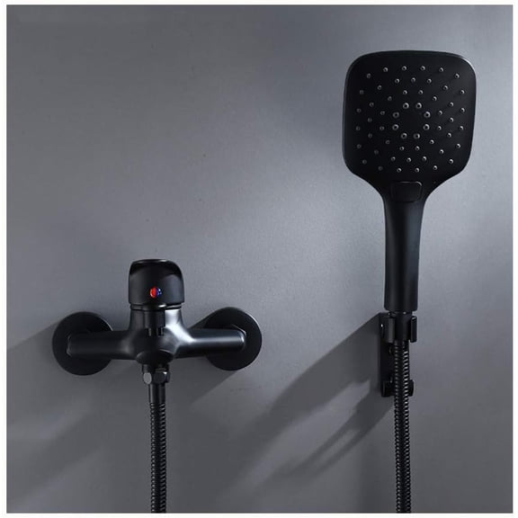 Bathroom Brass Bath Shower Mixer Tap Black Bathtub Faucet Wall Mounted Shower Tap System with Handheld Shower Head with 2 Modes