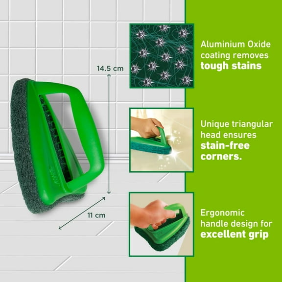 Bathroom Brush with abrasive scrubber for superior tile cleaning (Green,Pack of 1)