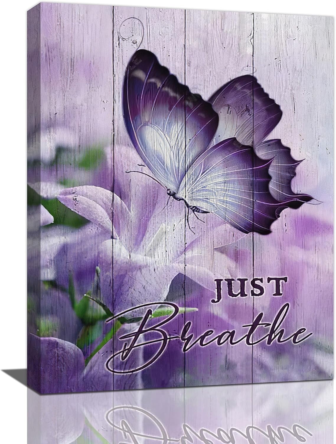 Bathroom Butterfly Wall Art Purple Butterfly Gifts for Women Girl Flower Just Breathe Pictures Wall Decor Canvas Prints Framed Modern Painting Artwork for Bedroom Living Room Dining room 12"x16"