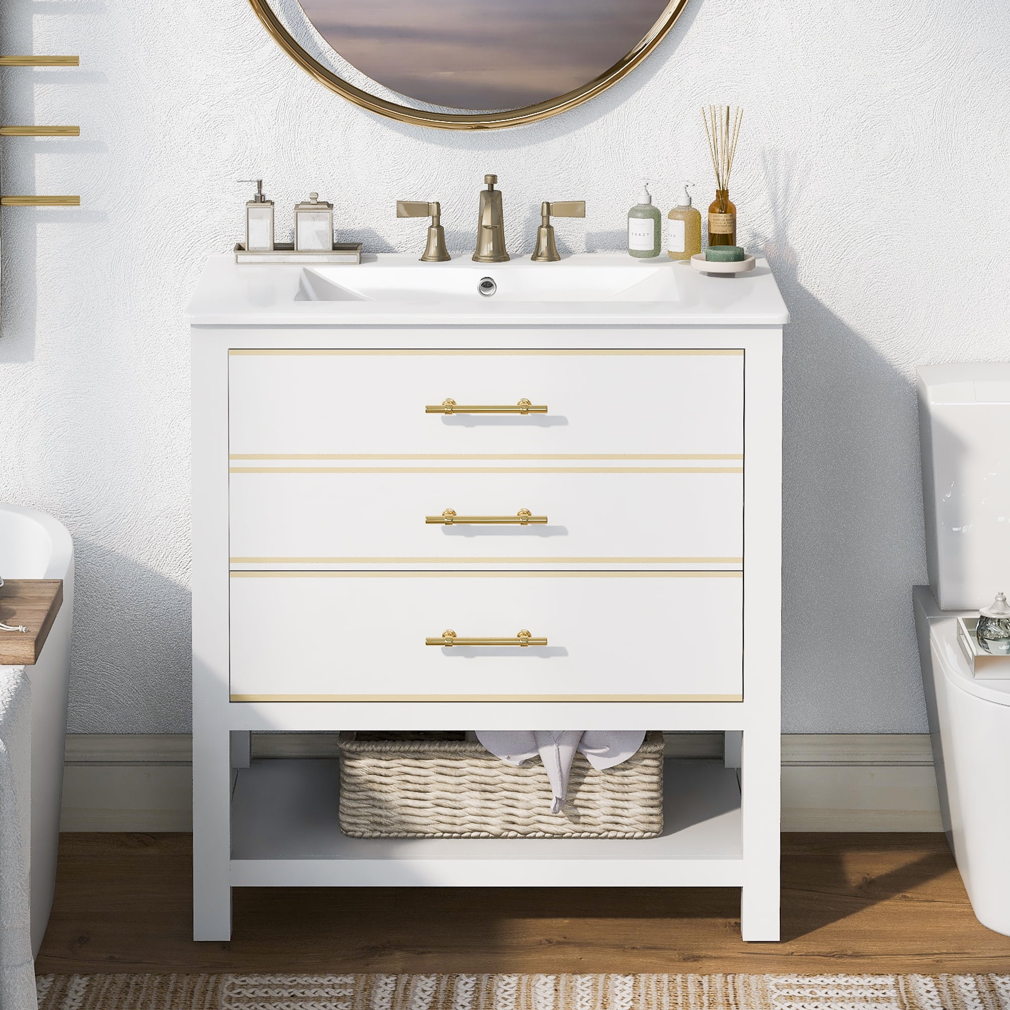 Bathroom Cabinet, 30 Inch Bathroom Vanity With Single Sink, Open ...