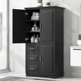 thumbnail image 1 of Bathroom Cabinet, 62.2" Tall Storage Cabinet with Doors and Shelves, Freestanding Linen Closet for Bathroom, Kitchen, Living Room, Black, 1 of 9