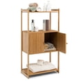 thumbnail image 1 of Bathroom Cabinet, Bamboo 4 Tier Floor Storage Cabinet w/Enclosed Cabinet, Freestanding Tall Rack, Multipurpose Storage Unit Organizer for Bathroom Kitchen Living Room, 1 of 8
