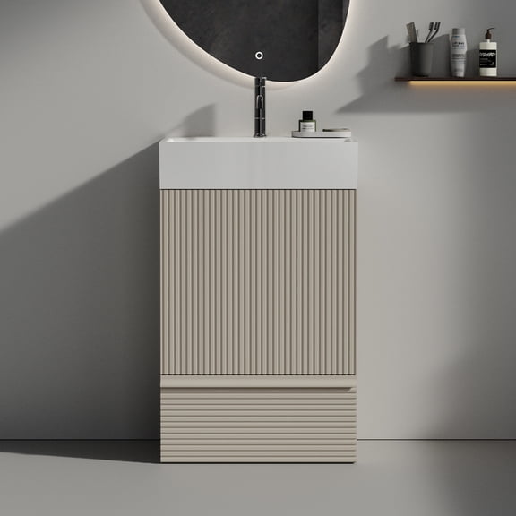 Bathroom Cabinet | Cashmere Grey, 1 Door 1 Drawer Layout | Skin - friendly Laminated MDF | Rust - resistant, Long - lasting Usage