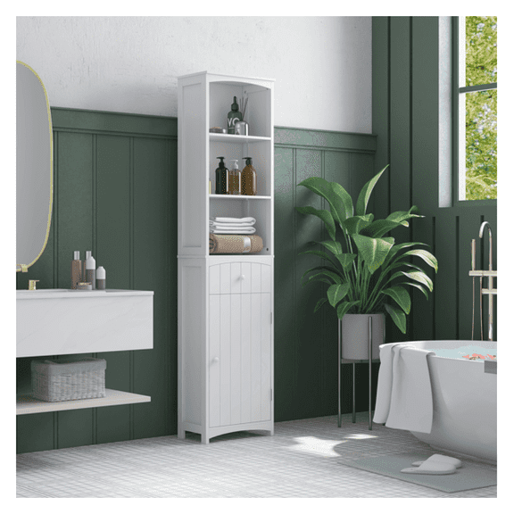 Bathroom Cabinet with Drawers, Tall White Storage Organizer - Multifunctional Floor Cabinet with Shelves, Slim Design for Small Spaces, 67 Inch Height