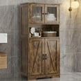 Freestanding Bathroom with Glass Doors, Adjustable Shelves, Brown, Assembled