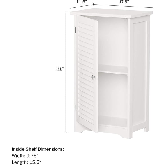 Bathroom Cabinet - Freestanding Storage Organizer for Towels or Laundry Room - Adjustable Shelf and Shutter Style Door (White)