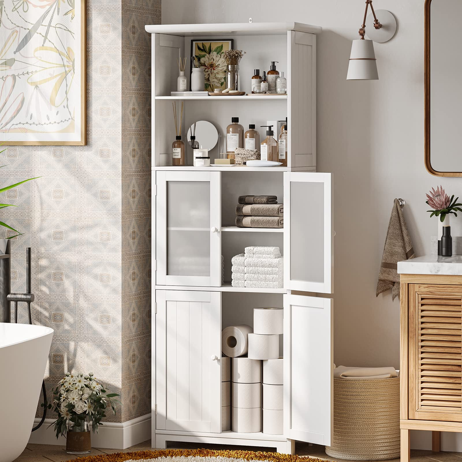 Freestanding Tall Bathroom Cabinet & Floor Cupboard with Adjustable ...