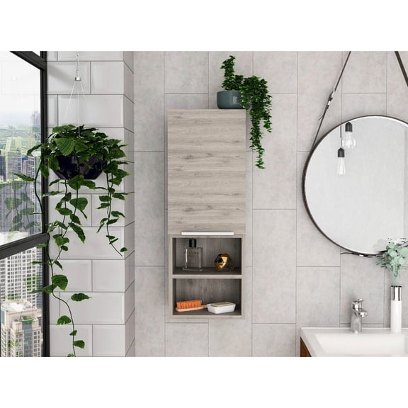 Bathroom Cabinet in Light Grey | Versatile Shelves for Books & Decor, Hidden Storage with Single Door | Particle Board Construction | Enhances Room's Overall Look