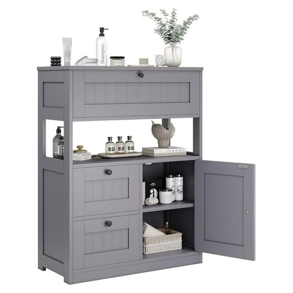 Bathroom Cabinet, Modern Bathroom Floor Storage Cabinet Organizer with 1 Door and 3 Drawers, Freestanding Cupboard for Kitchen/Living Room Use