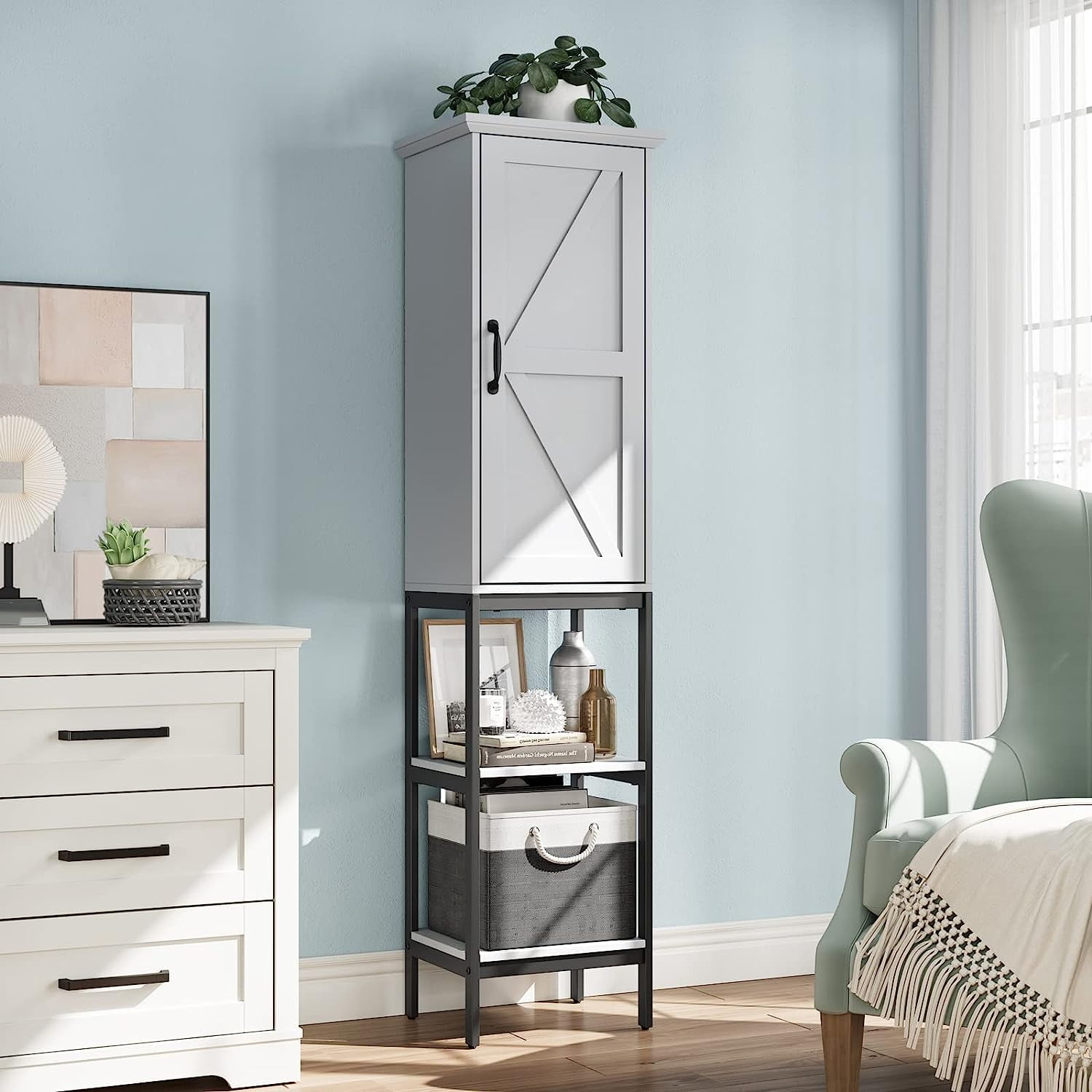 Bathroom Cabinet Narrow Cabinet with Door & Adjustable Shelves ...