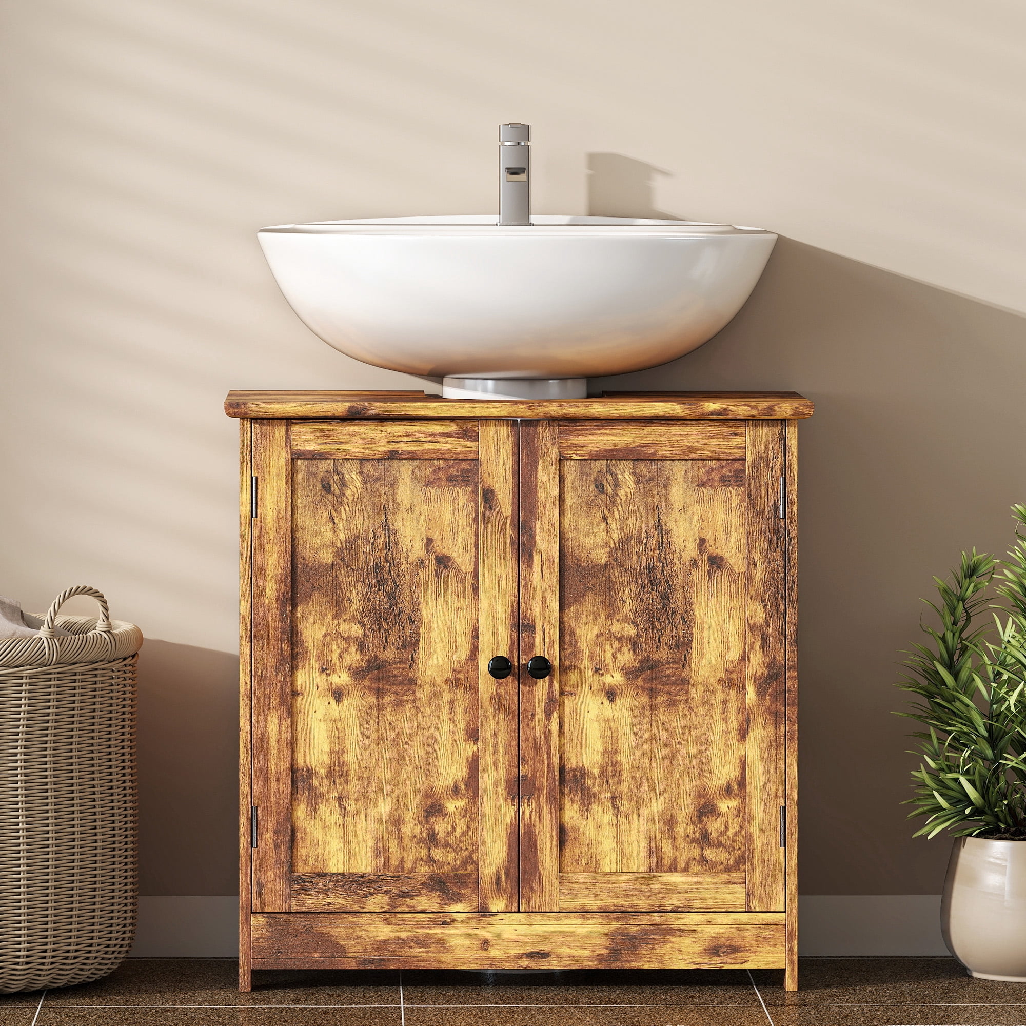 Bathroom Cabinet, Rustic Brown MDF Under Sink Vanity with Adjustable Shelf, 23.5 in L x 11.75 in W x 23.5 in H