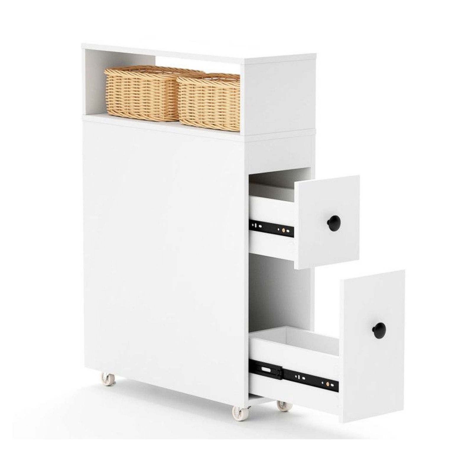 Bathroom Cabinet Slim, Toilet Organizer with Drawers, White Wood ...