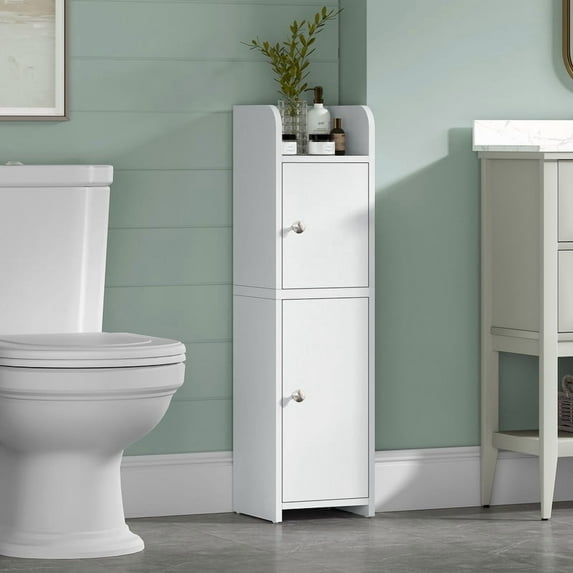 Bathroom Cabinet, Small Corner Cabinet with 2 Doors and Adjustable Shelf, Narrow Storage Cabinet, Floor Cabinet for Small Spaces