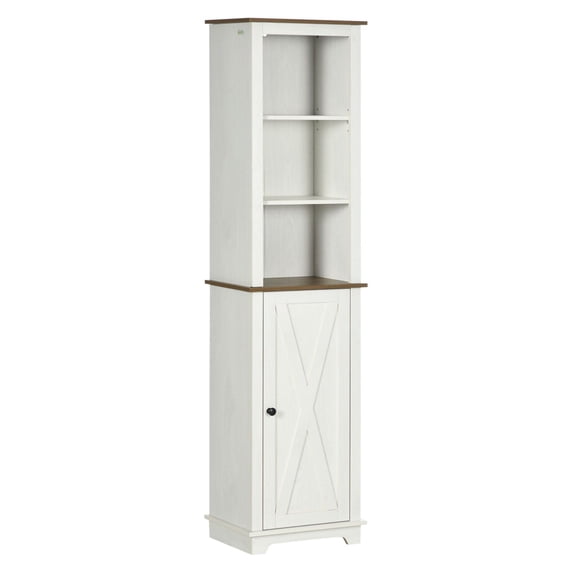 Bathroom Cabinet Tall, Farmhouse White Storage - Slim 15.5"W x 63"H - Adjustable Shelves, Linen Tower for Small Bathrooms