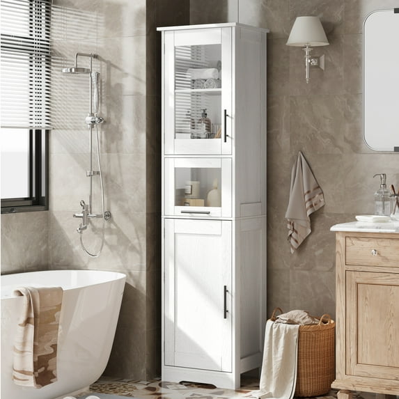 Bathroom Cabinet, Tall Kitchen Pantry Cabinet with Doors and Adjustable Shelf, Freestanding Floor Storage Cabinet for Living Room, Laundry Room, Home Office