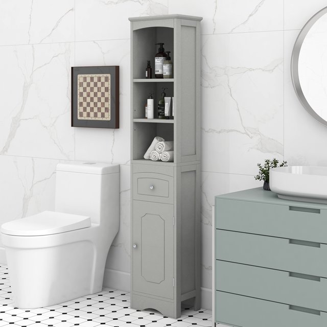 Bathroom Tall Bathroom Storage with 3 Open Shelves, 1