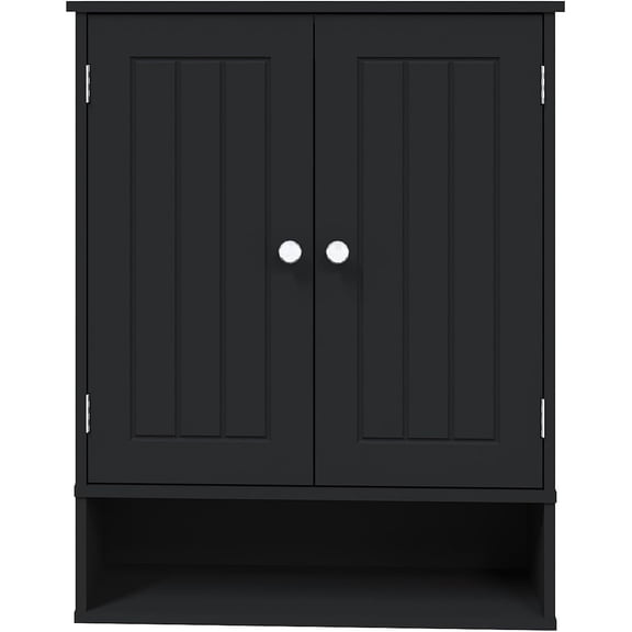 Bathroom Cabinet - Over The Toilet Storage Cabinet Black Medicine Cabinet, Bathroom Wall Cabinet with 2 Doors and Adjustable Shelves, Small Wall Mounted Cabinet for Bathroom, Kitchen, Laundry,black