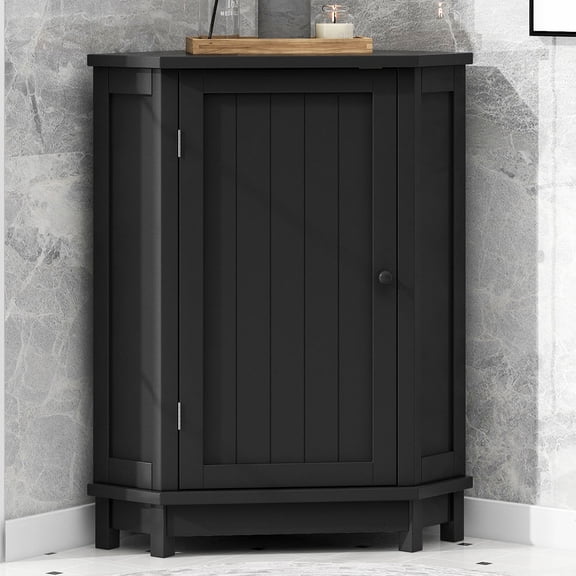 Bathroom Cabinet Triangle Corner Storage Cabinet with Adjustable Shelf Modern Style MDF Board