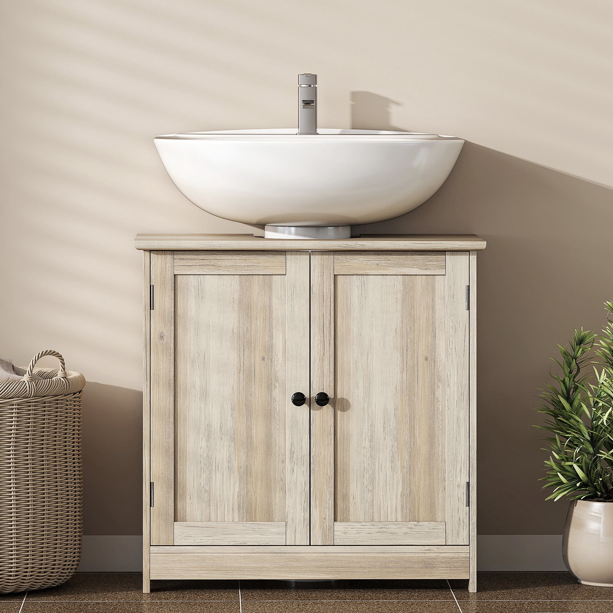 Bathroom Cabinet, Under Sink Vanity with Adjustable Shelf, Weathered Gray Oak, 23.5 in L x 11.75 in W x 23.5 in H