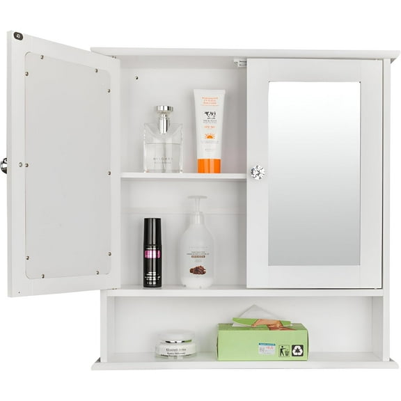 Bathroom Cabinet Wall Mounted, 20 x 23 inch Medicine Cabinet with Mirror,Over The Toilet Wall Storage Cabinet with 2 Mirrored Doors,Adjustable Shelf,for Kitchen, Living Room Laundry Room,White