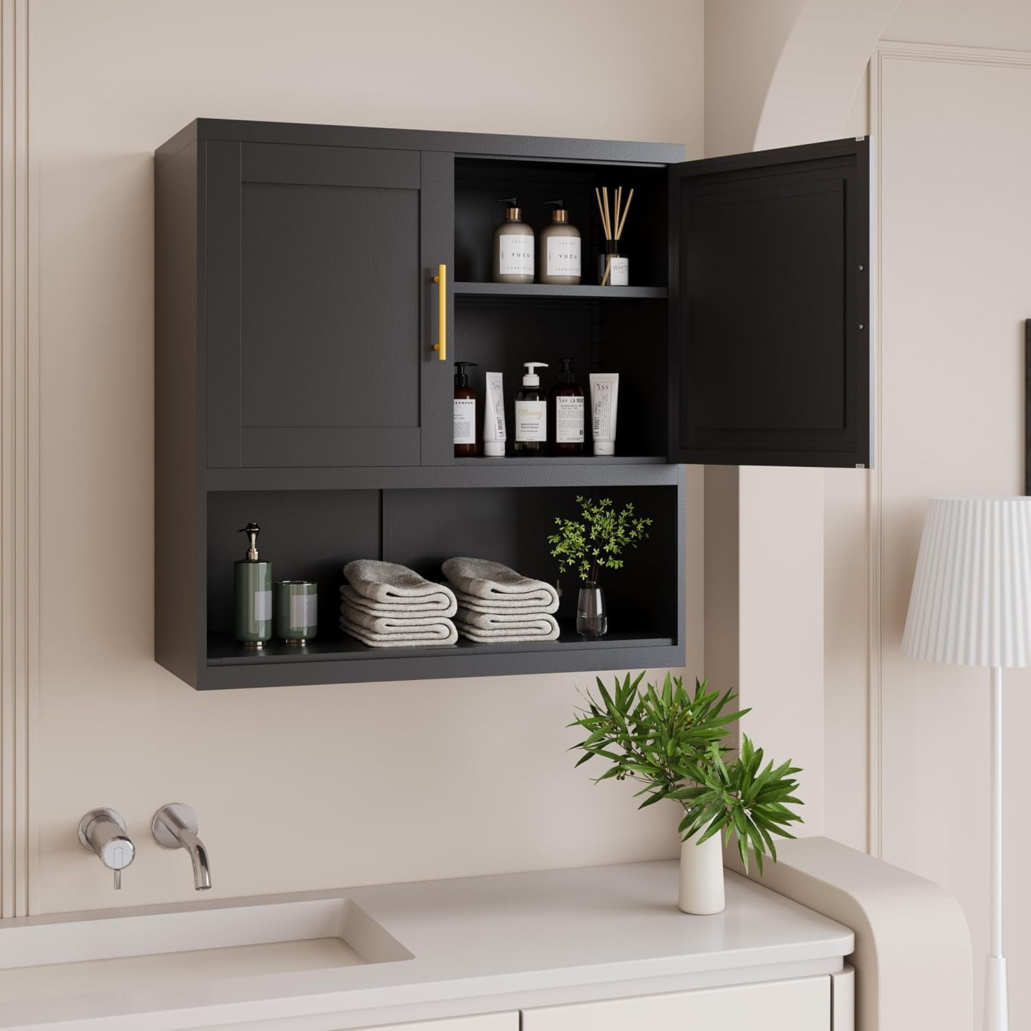 Bathroom Cabinet Wall Mounted, 27.6" H Metal Hanging Cabinet with 2 ...