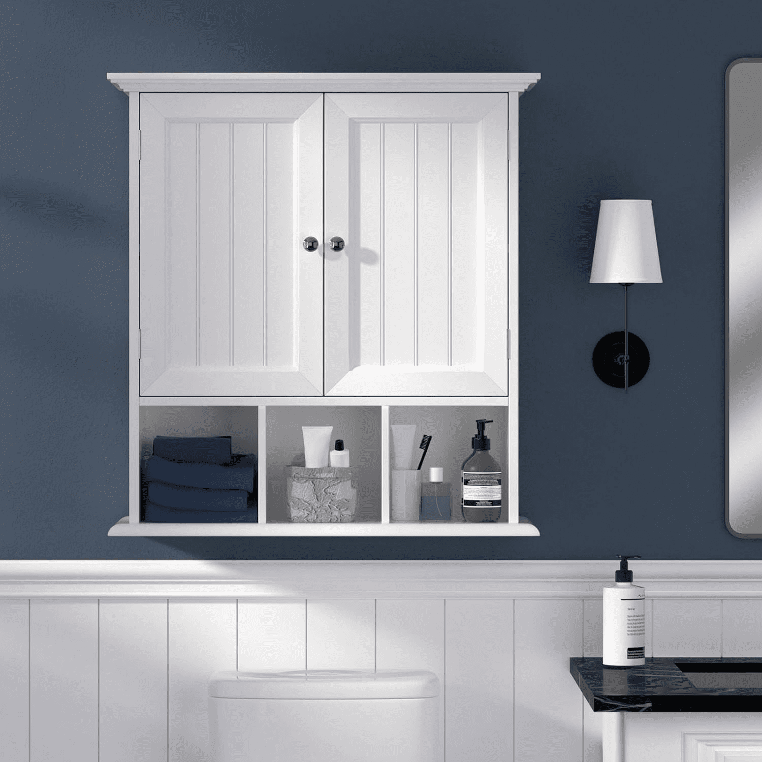 Bathroom Wall Mounted with 3 Open Shelves Over Toilet