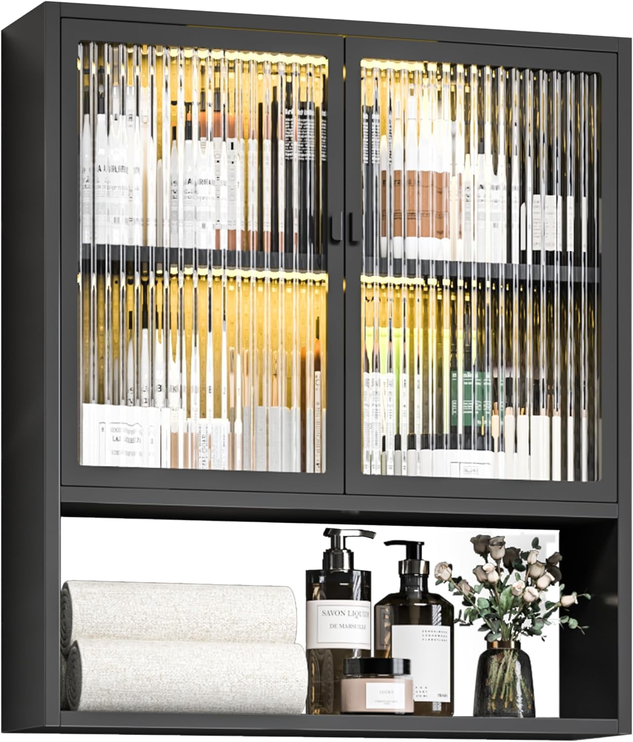 Bathroom Wall Cabinet, Metal Bathroom Wall Cabinet with Glass Doors and ...