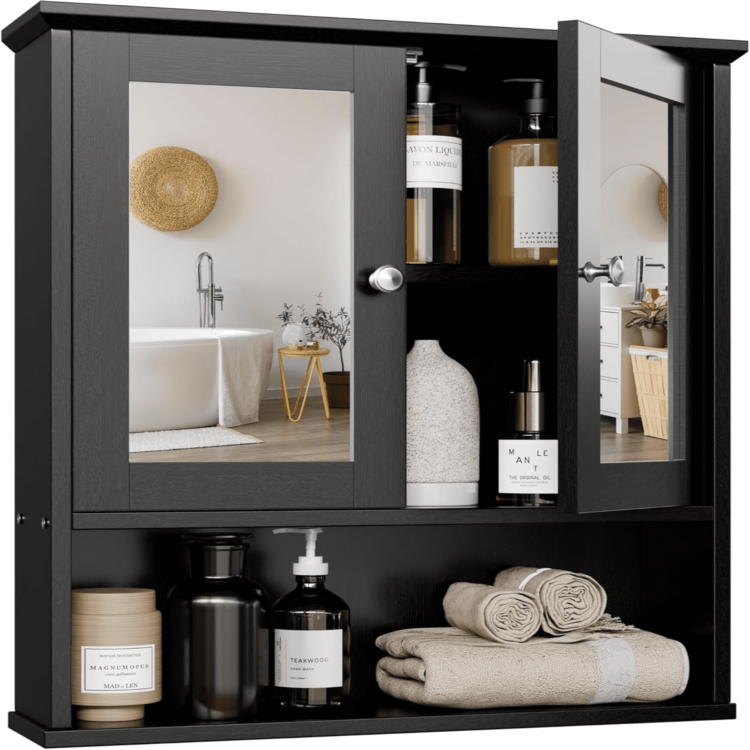 Bathroom Wall Mounted with Mirror Door Over The Toilet Storage