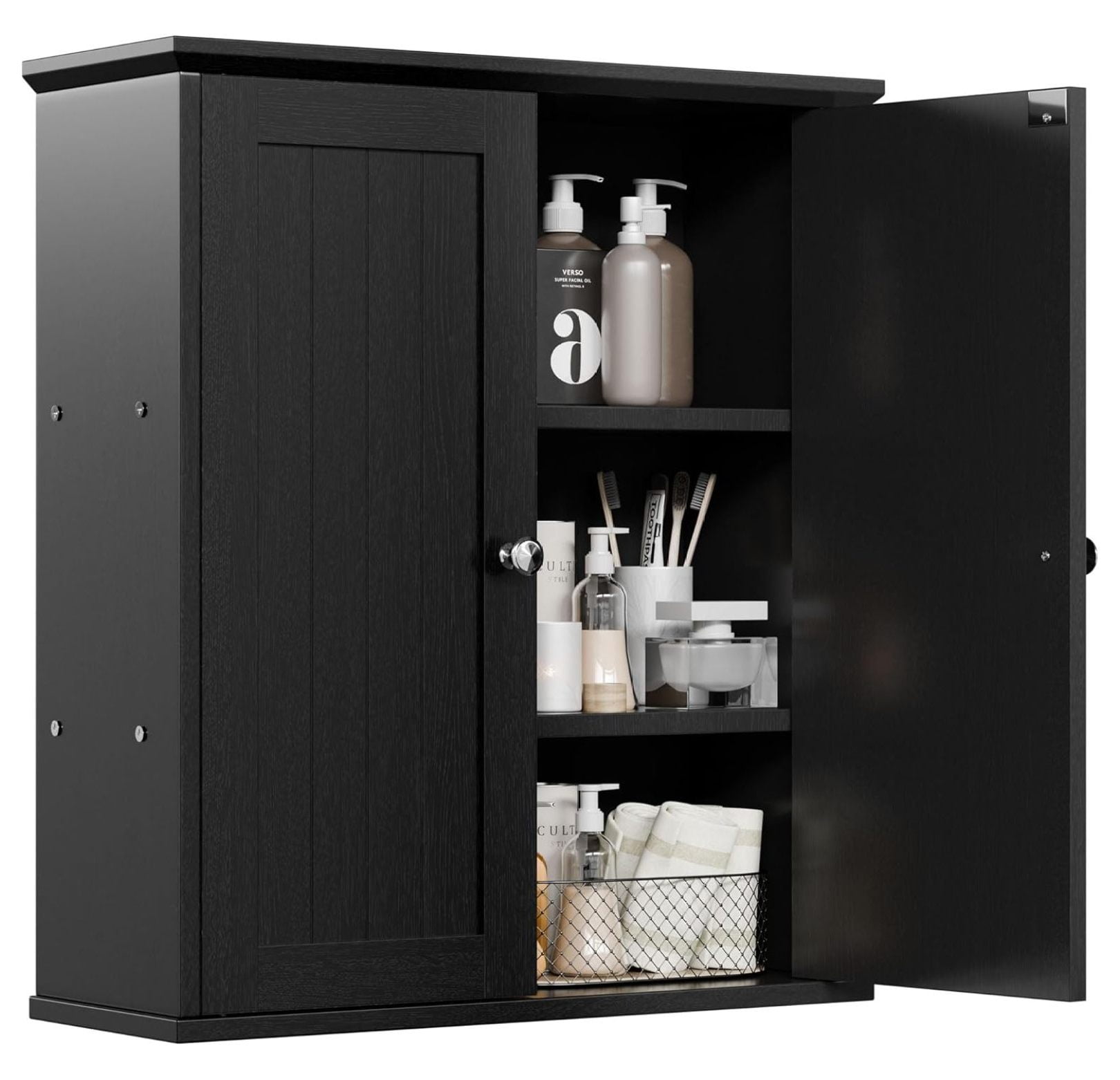 Bathroom Cabinet Wall Mounted, Over The Toilet Storage Cabinet with Doors and Adjustable Shelves ...