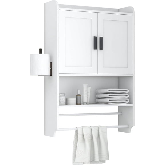 Bathroom Cabinet Wall Mounted,Over The Toilet Storage Cabinet with Adjustable Shelves and Towel Bar,Bathroom Medicine Cabinet for Laundry Room,and Kitchen(21.65" L x 7.48" W x 32.48" H) (White)