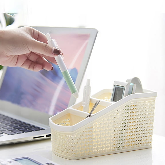 Bathroom Caddy Organizer, Rvkxad Plastic Desk Storage Basket, 4 Compartment Multi-Purpose Organizer for Cottons Swabs Pads Floss Cosmetics Makeup Brushes Pens, Beige