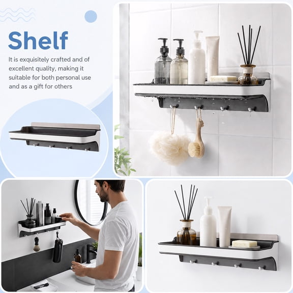 Bathroom Caddy Organizer, Towel Rack with Shelf, Bathroom Shelf, Shower Wall Shelf, 12X4.5X4 Inch Adhesive Mounted Hanging Storage Unit for Towels, and Small Bathroom Accessories