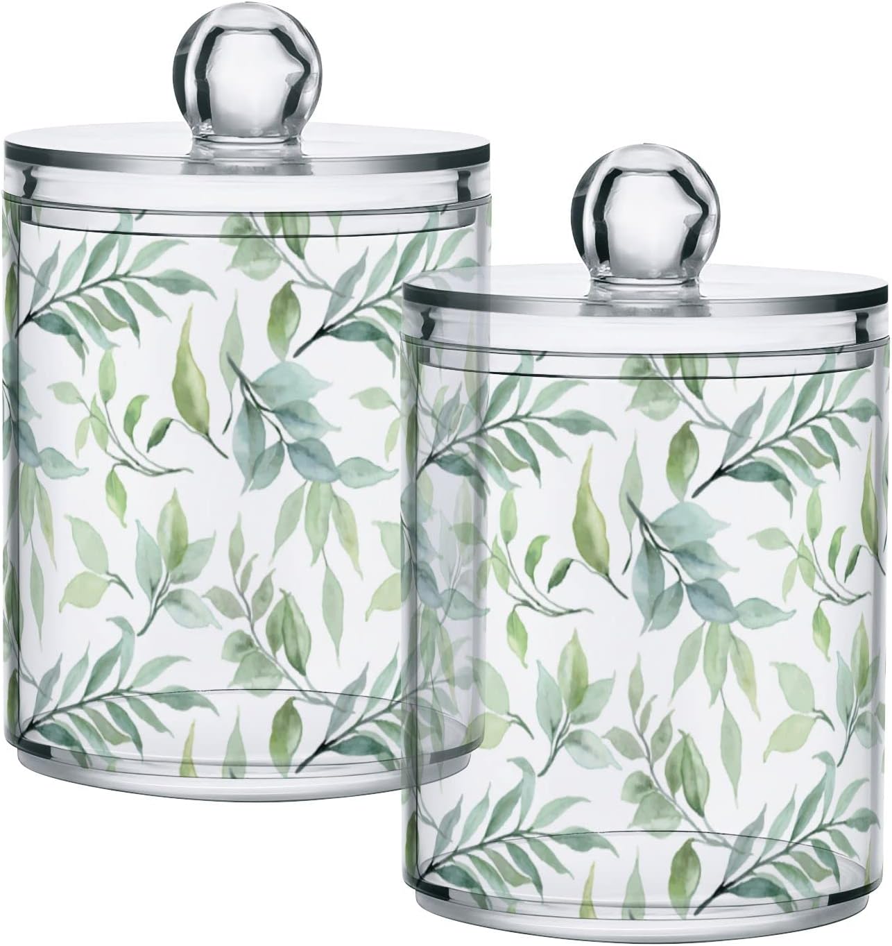 Bathroom Canister Set Of 2, Green Leaf Plant Summer Clear Plastic Jars ...