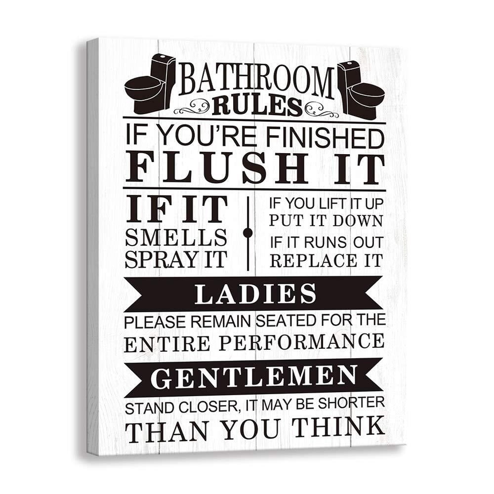 Bathroom Canvas Wall-Art | Rustic Bathroom Funny Rules Prints Signs ...
