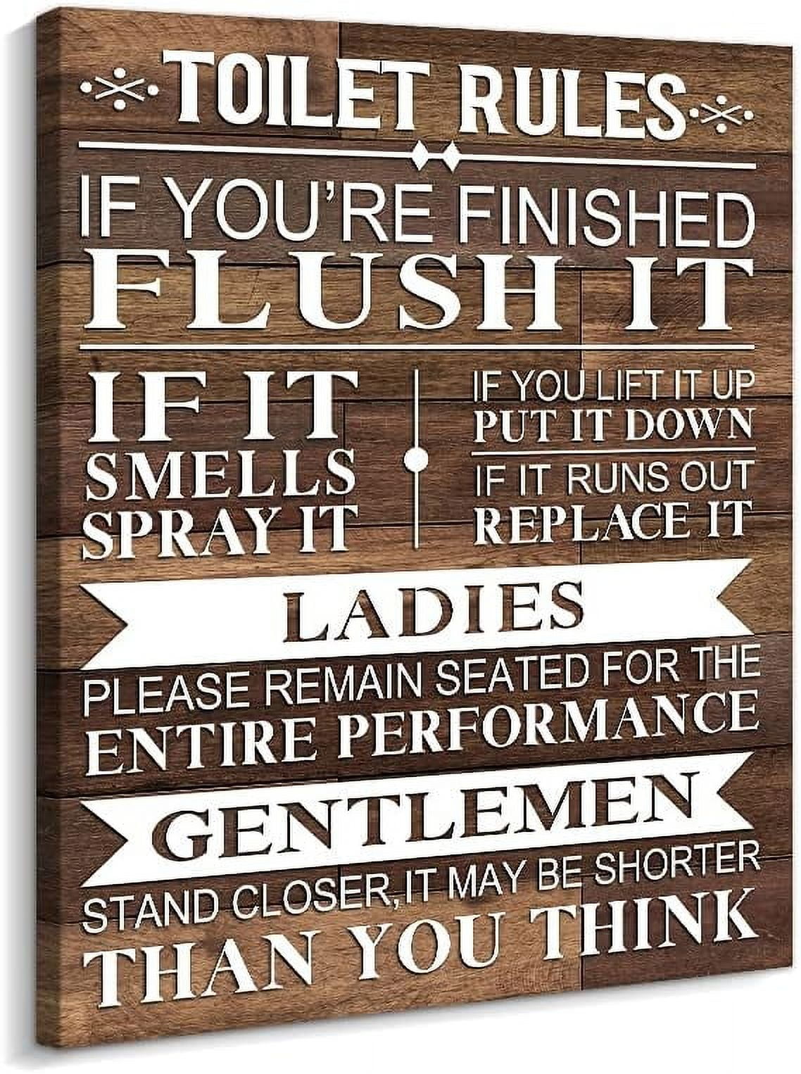 Bathroom Canvas Wall Art Rustic Funny Toilet Rules Prints Signs Framed ...